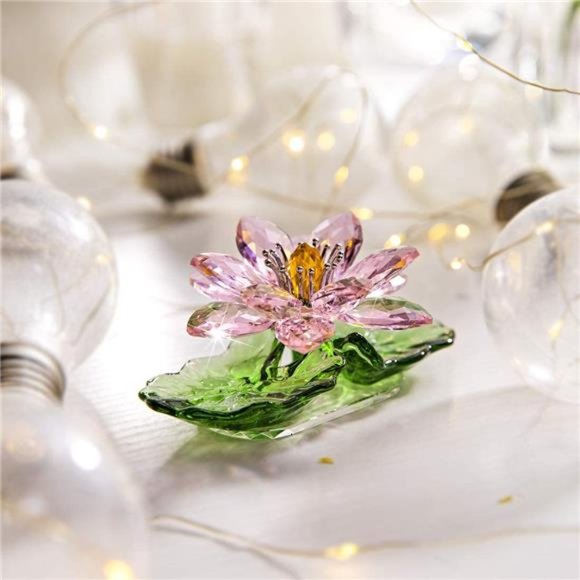 Pink Sparkle Crystal Hue Reflection Crystal Lotus Flower,Glass Home Decor - Picture 2 of 6